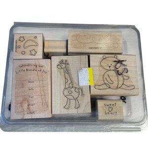 Stampin' Up! Wood Mounted Rubber Stamp‎ Lot 8 Baby Animals Sentiments